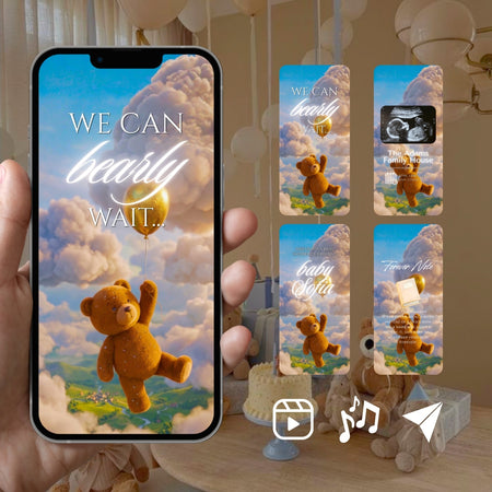 Customizable Baby Shower Video Template: Bear Balloon, E-Invite (Digital Download) Simply Edit, Pure Sweetness