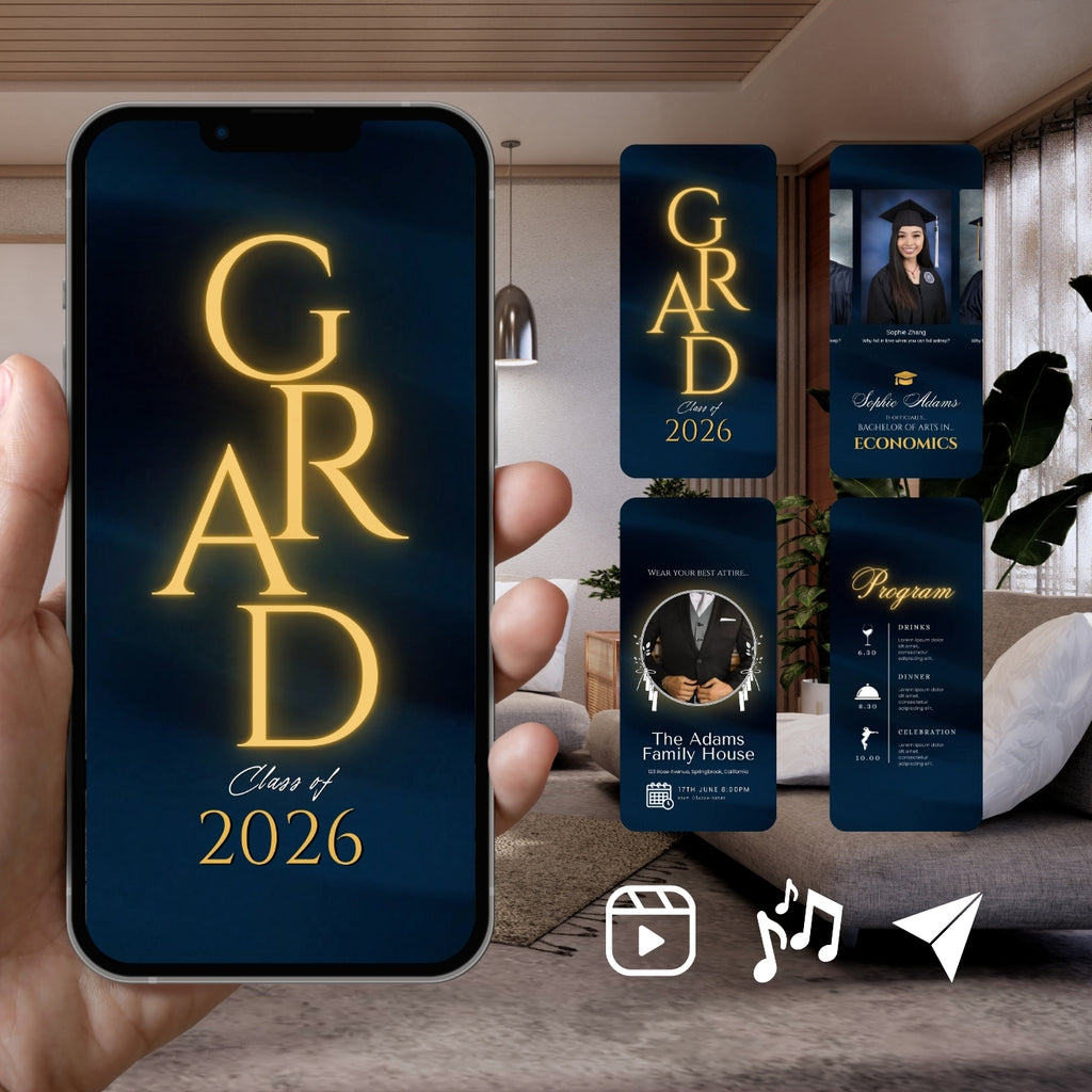 Customizable Graduation Video Template: Grad, E-Invite (Digital Download) Simply Edit, Proud Family