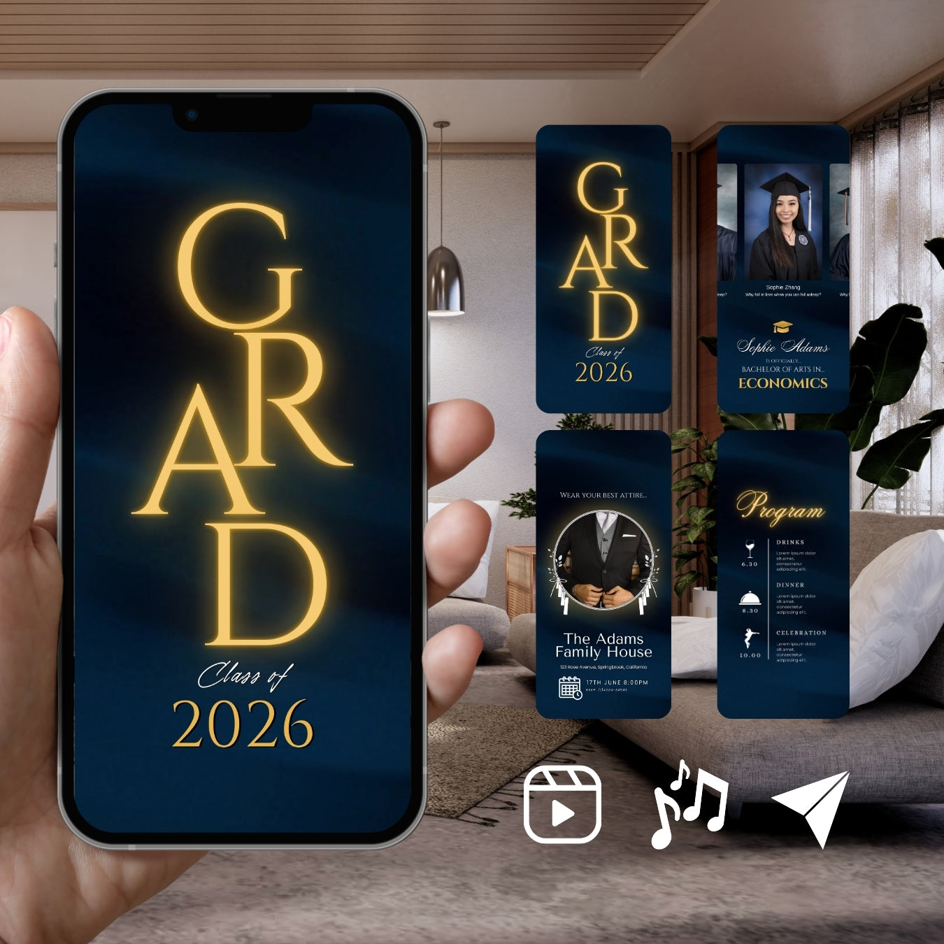 Customizable Graduation Video Template: Grad, E-Invite (Digital Download) Simply Edit, Proud Family
