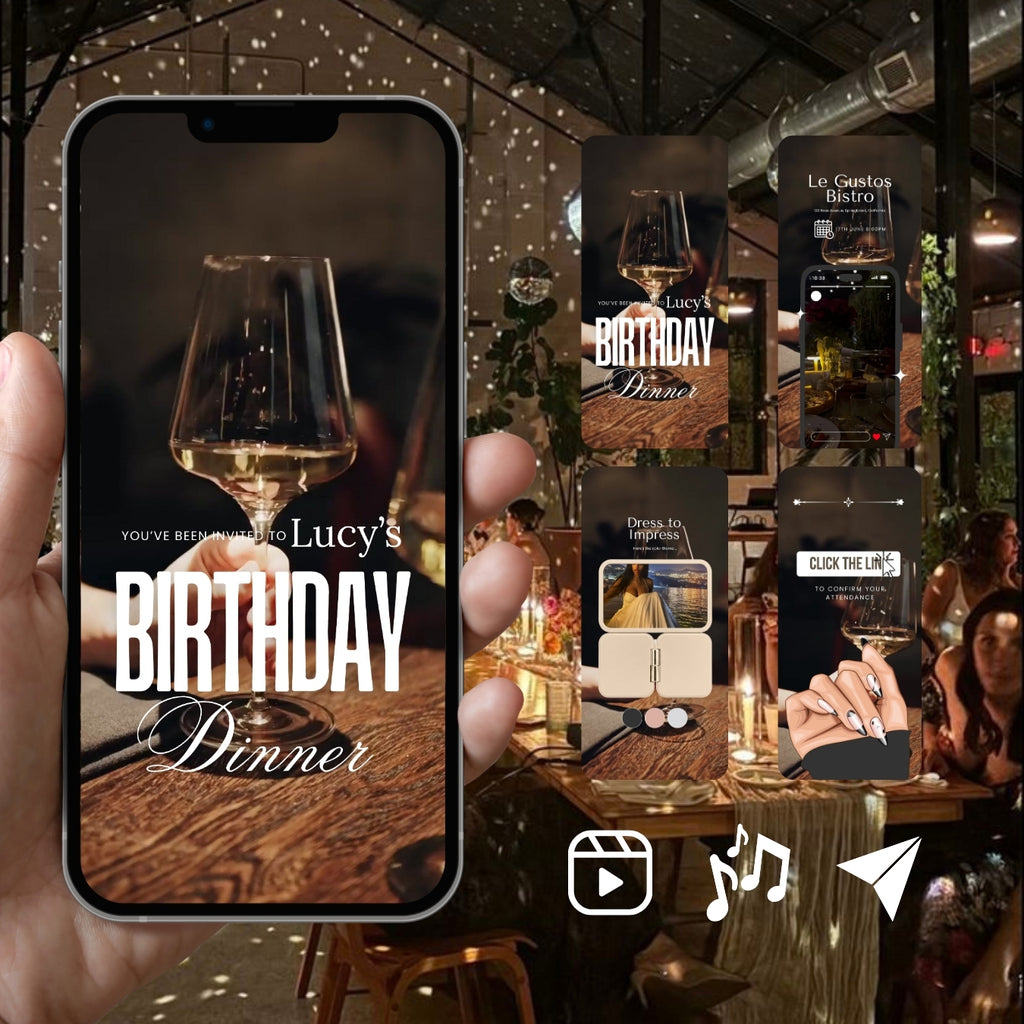 Customizable Adult Birthday Video Template: Clear Glass, E-Invite (Digital Download) Simply Edit, Sleek Minimalist