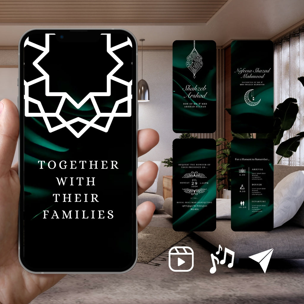 Customisable Islamic Wedding Invitation Video Template: Green & White, E-Invite (Digital Download) Simply Edit, Impress Family