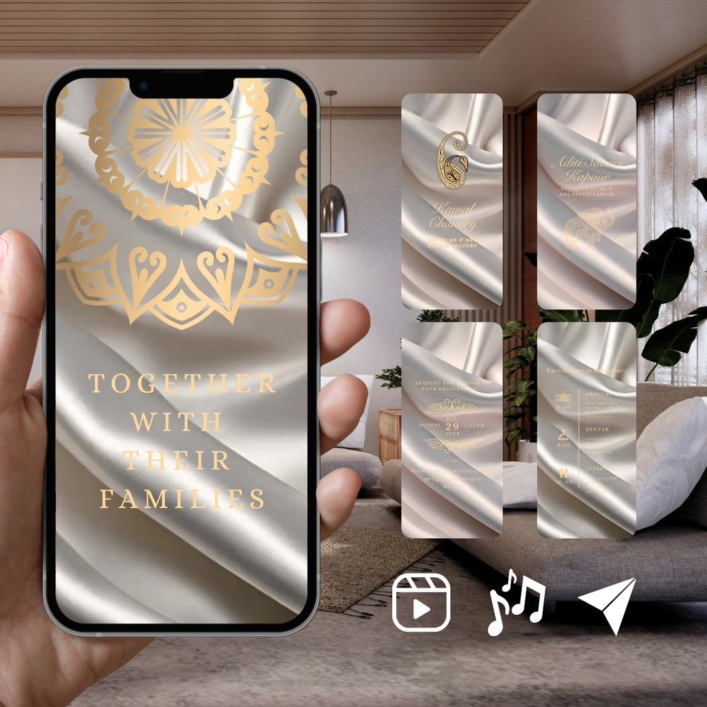 Customisable Indian Wedding Invitation Video Template: White & Gold, E-Invite (Digital Download) Simply Edit, Impress Family