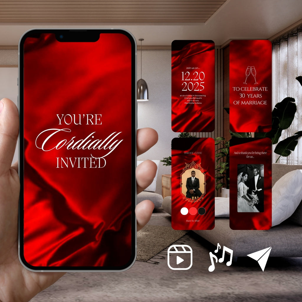 Customizable Anniversary Invitation Video Template: Red, E-Invite (Digital Download) Simply Edit, Celebrate Love