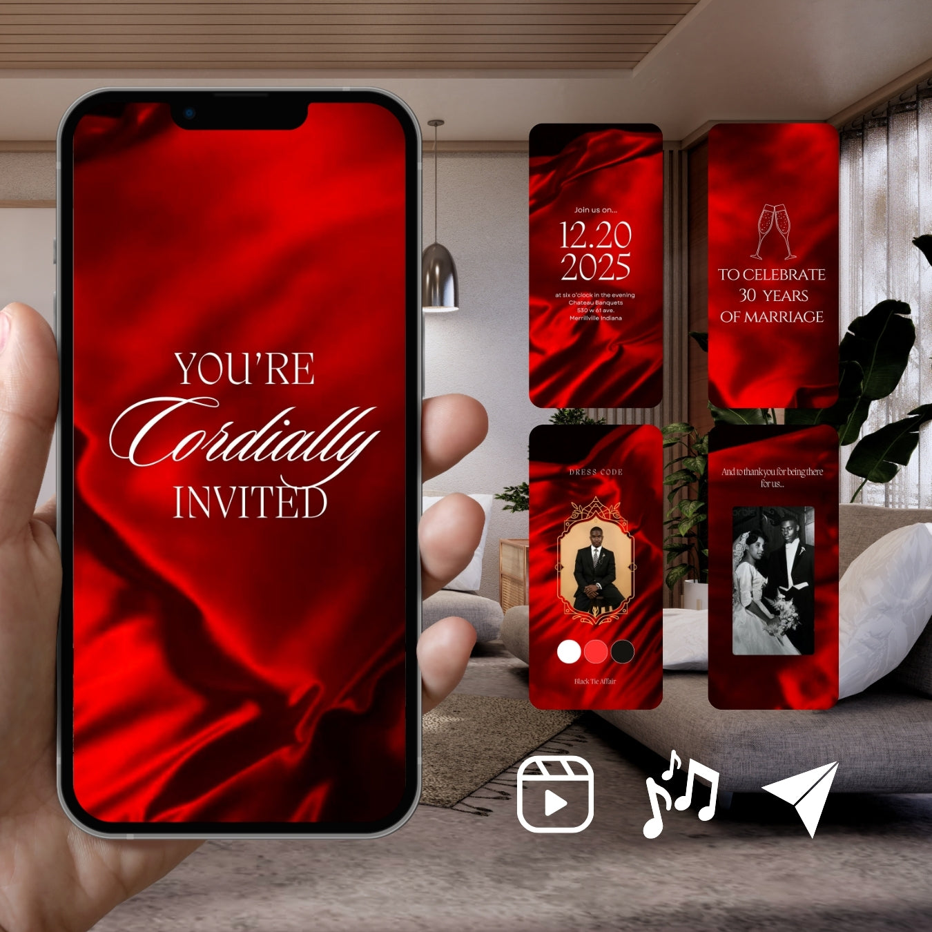 Customizable Anniversary Invitation Video Template: Red, E-Invite (Digital Download) Simply Edit, Celebrate Love