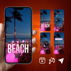 Customizable Party Video Template: Pink Beach, E-Invite (Digital Download) Simply Edit, Trendy Aesthetic
