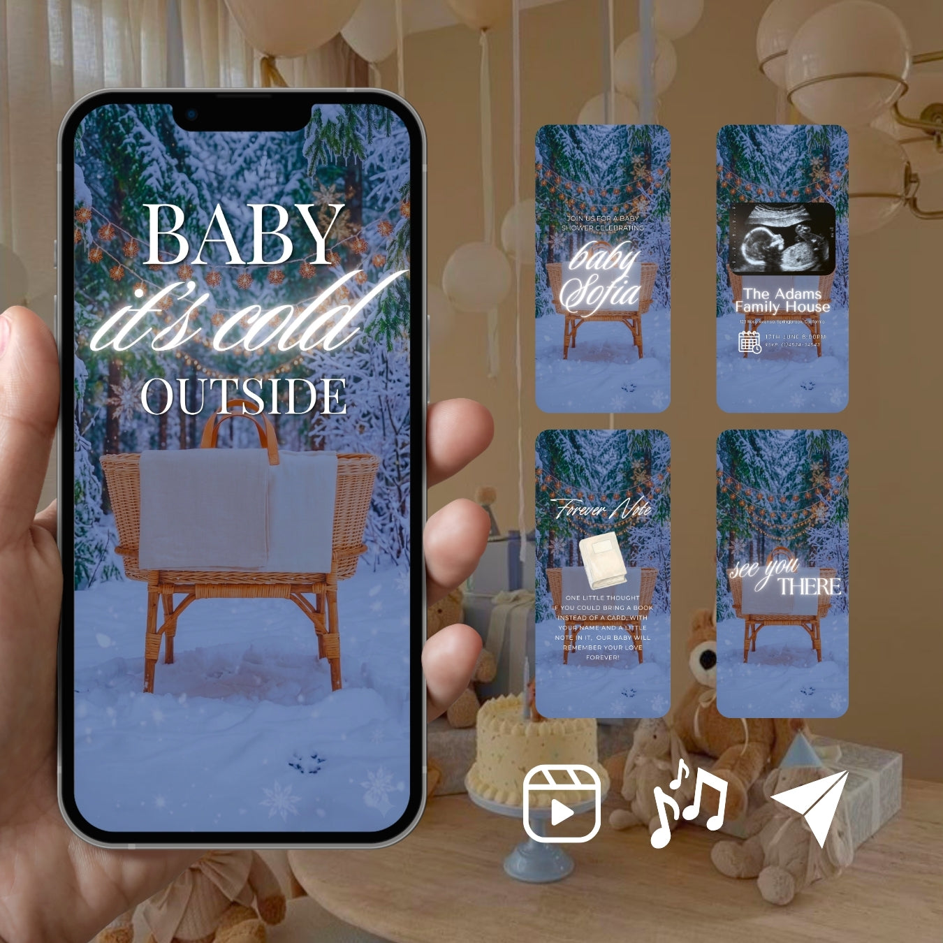 Customizable Baby Shower Video Template: Winter, E-Invite (Digital Download) Simply Edit, Celebrate New-born