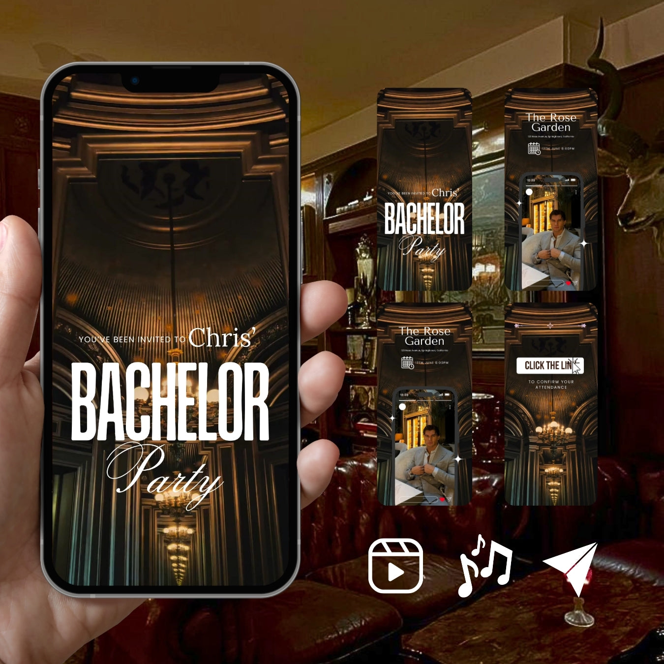 Customizable Bachelor Party Video Template: Hall, E-Invite (Digital Download) Simply Edit, Build Hype