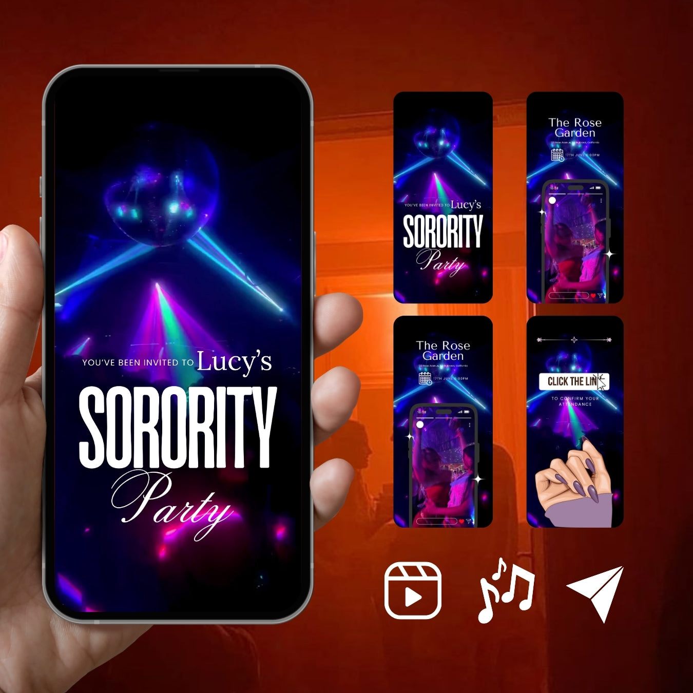 Customizable Party Video Template: Lights, E-Invite (Digital Download) Simply Edit, Late Night
