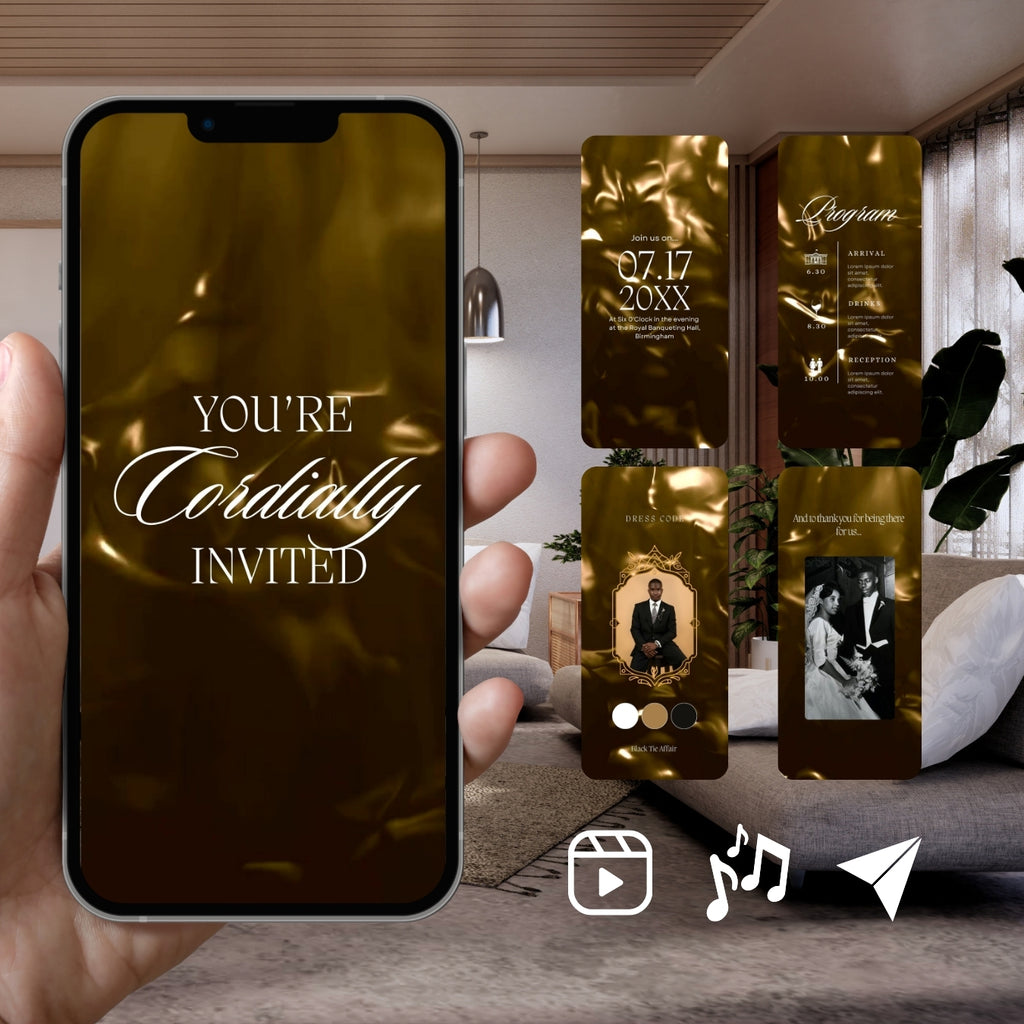 Customizable Anniversary Invitation Video Template: Gold, E-Invite (Digital Download) Simply Edit, Impress Family