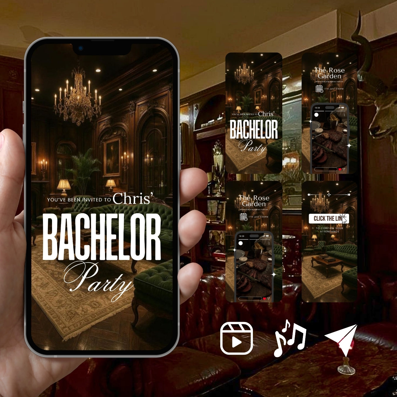 Customizable Bachelor Party Video Template: Vintage, E-Invite (Digital Download) Simply Edit, Turn Heads