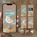 Customizable Baby Shower Video Template: Blue Teapot, E-Invite (Digital Download) Simply Edit, Sweet Charm