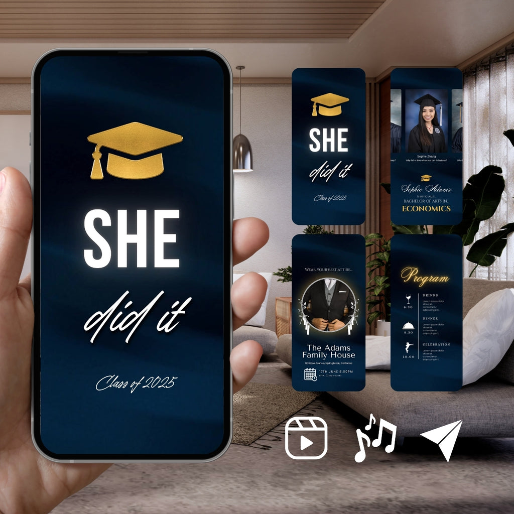 Customizable Graduation Video Template: She Did It, E-Invite (Digital Download) Simply Edit, Triumphant Moment