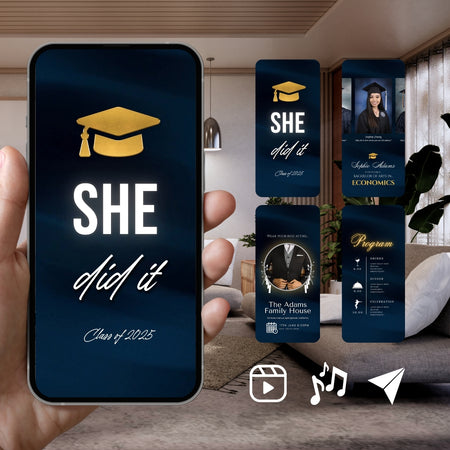 Customizable Graduation Video Template: She Did It, E-Invite (Digital Download) Simply Edit, Triumphant Moment