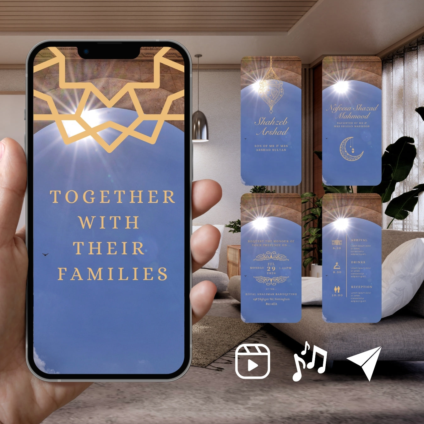 Customizable Arab Wedding Invitation Video: Bright Sky (Digital e-Invite) Simply Edit, Impress Family