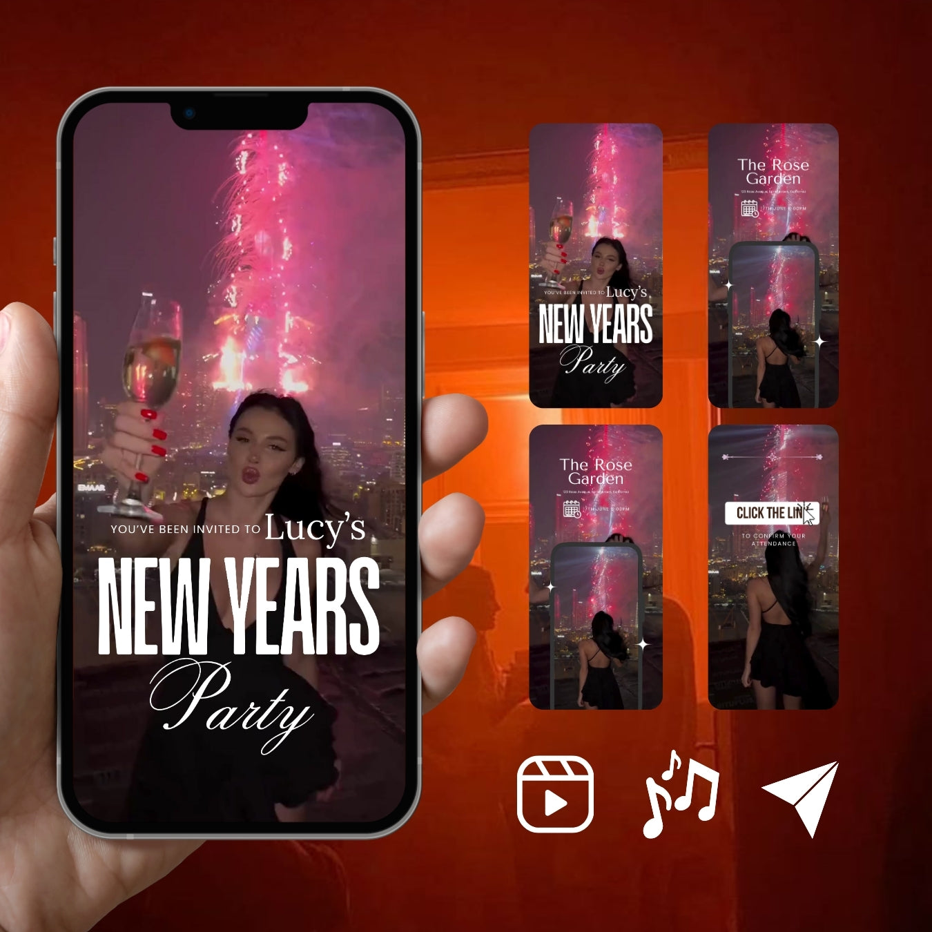 Customizable Party Video Template: New Years, E-Invite (Digital Download) Simply Edit, NYE Hype
