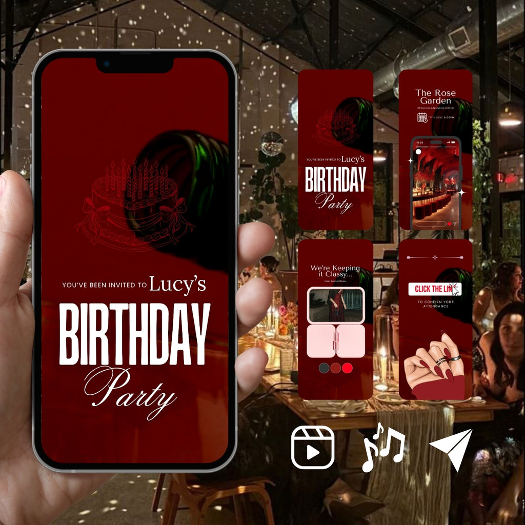 Customizable Adult Birthday Video Template: Red Wine, E-Invite (Digital Download) Simply Edit, Absolute Class