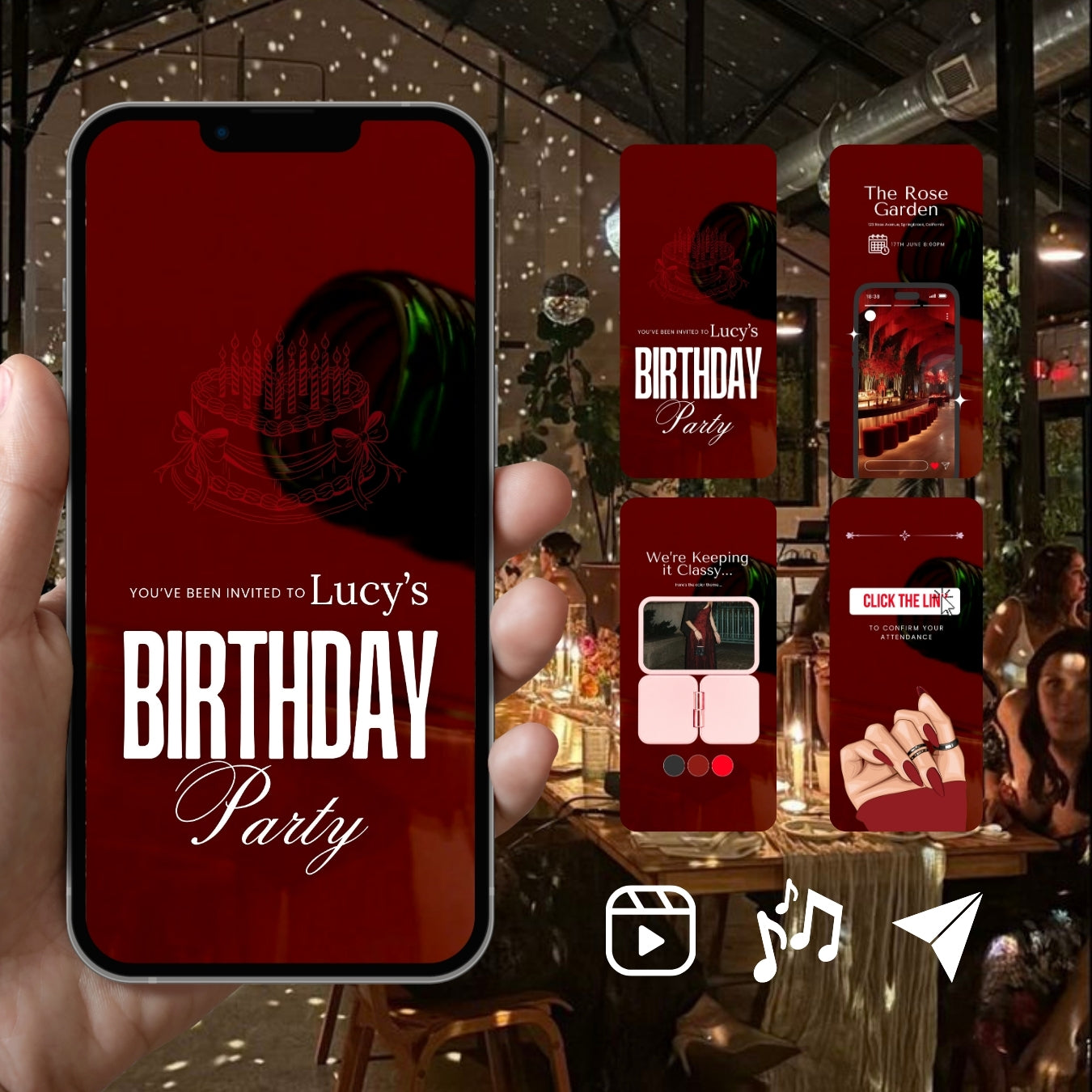 Customizable Adult Birthday Video Template: Red Wine, E-Invite (Digital Download) Simply Edit, Absolute Class
