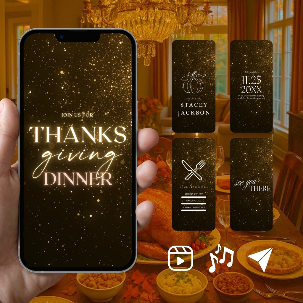 Customizable Thanksgiving Video Template: Sparkles, E-Invite (Digital Download) Simply Edit, Holiday Cheer