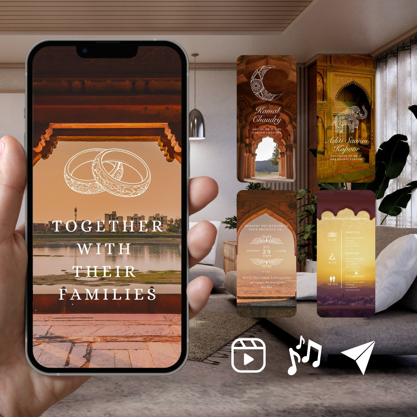 Customisable Indian Wedding Invitation Video Template: Hindu Temple, E-Invite (Digital Download) Simply Edit, Impress Family