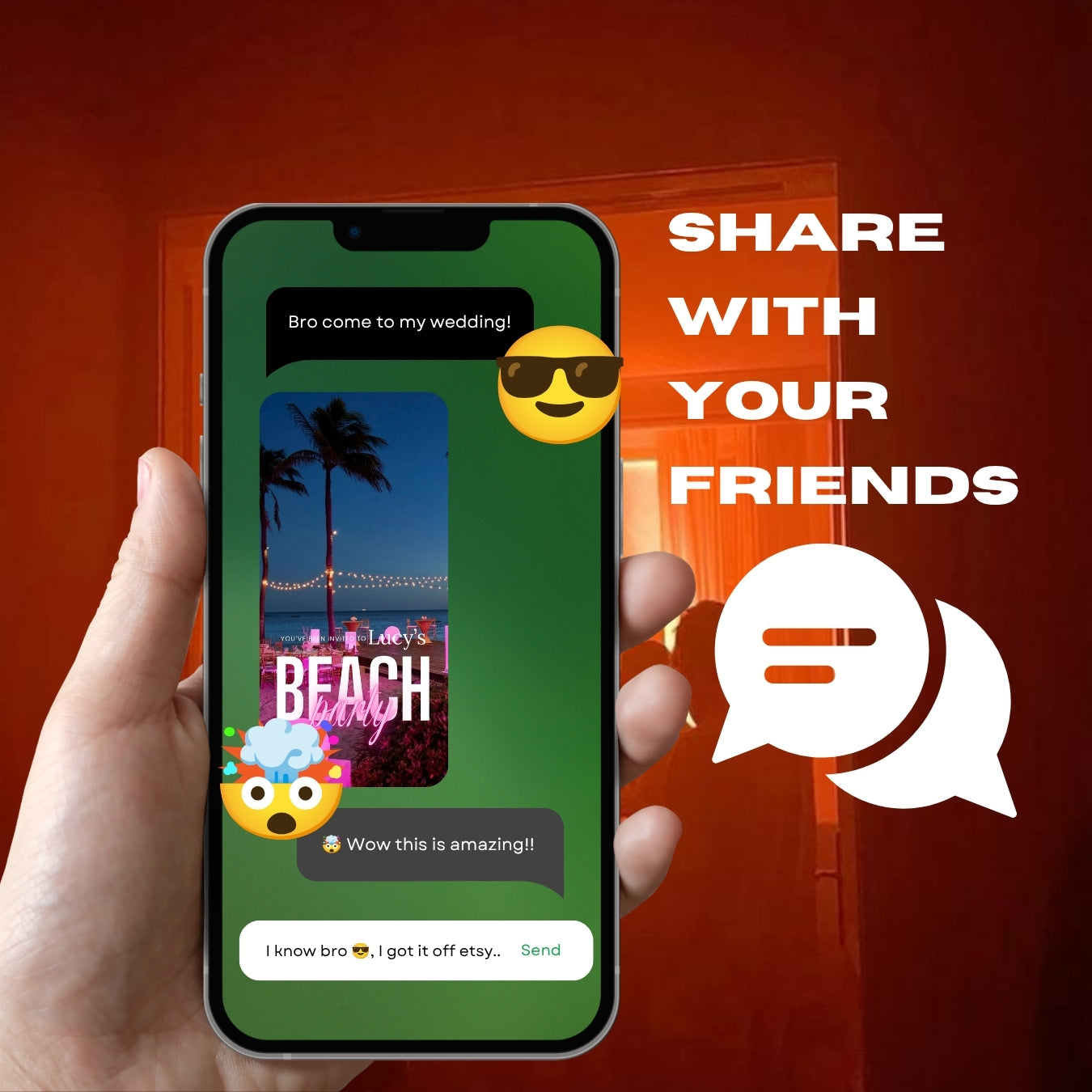 Customizable Party Video Template: Pink Beach, E-Invite (Digital Download) Simply Edit, Trendy Aesthetic