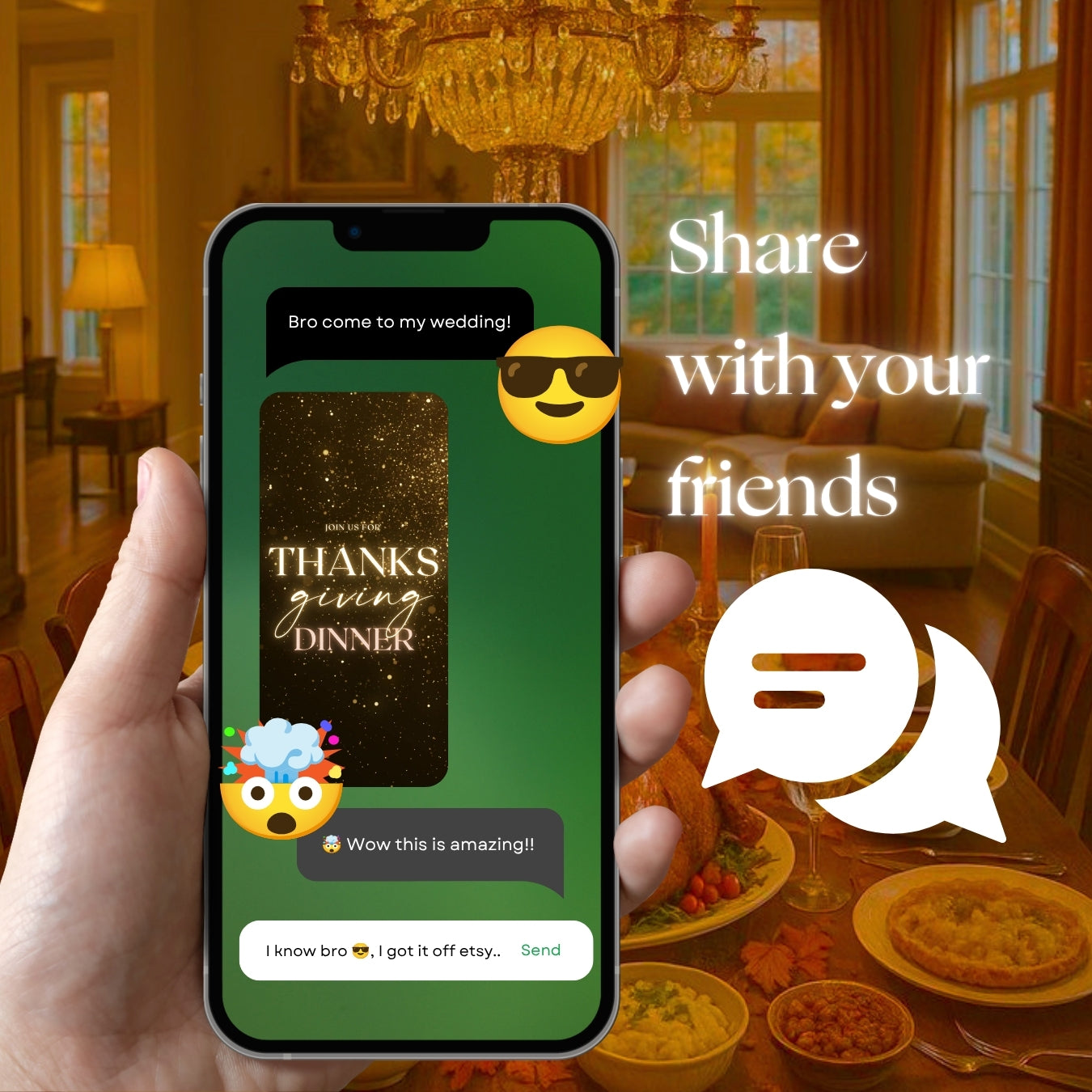 Customizable Thanksgiving Video Template: Sparkles, E-Invite (Digital Download) Simply Edit, Holiday Cheer