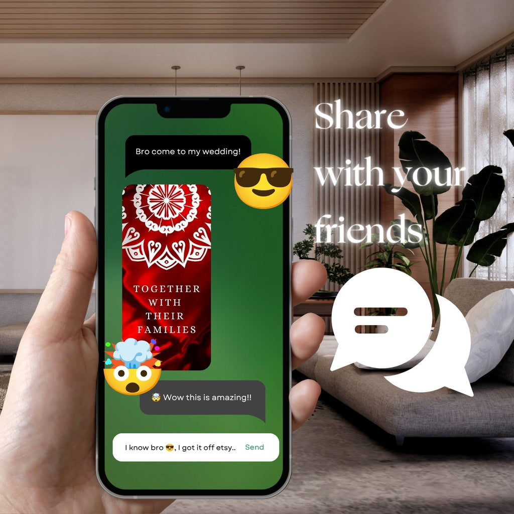 Hand holding smartphone with Customisable Indian Wedding Invitation Video Template: Red & White