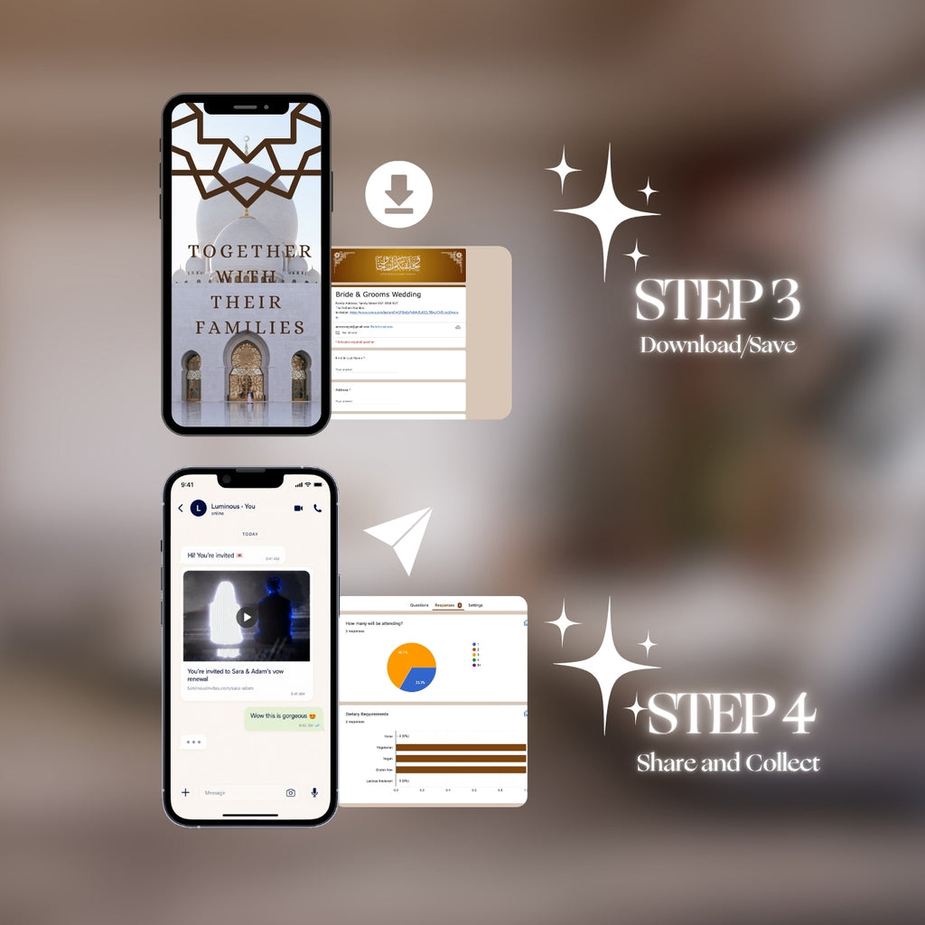 App steps for Customizable Arab Wedding Invitation Video: White Masjid (Digital e-Invite) Simply Edit