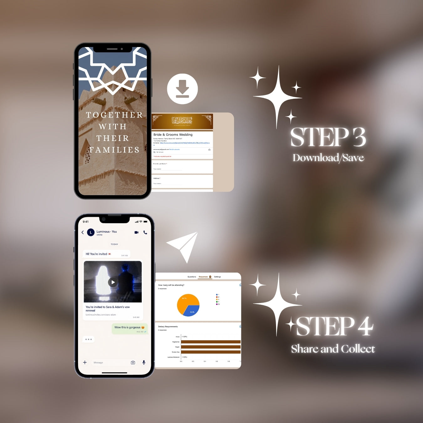 App steps for Customizable Arab Wedding Invitation Video: Ancient Masjid (Digital e-Invite) Simply Edit