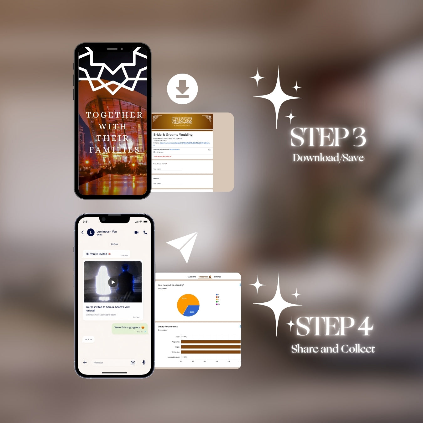 App steps for Customizable Arab Wedding Invitation Video: Dubai Night (Digital e-Invite) Simply Edit