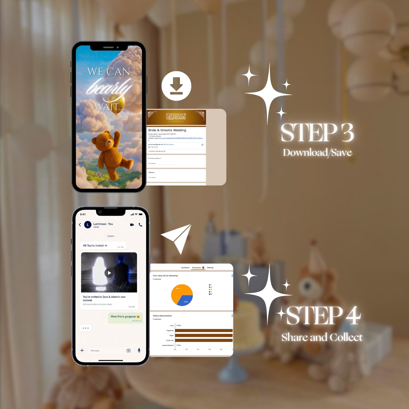 Customizable Baby Shower Video Template: Bear Balloon, E-Invite (Digital Download) Simply Edit, Pure Sweetness