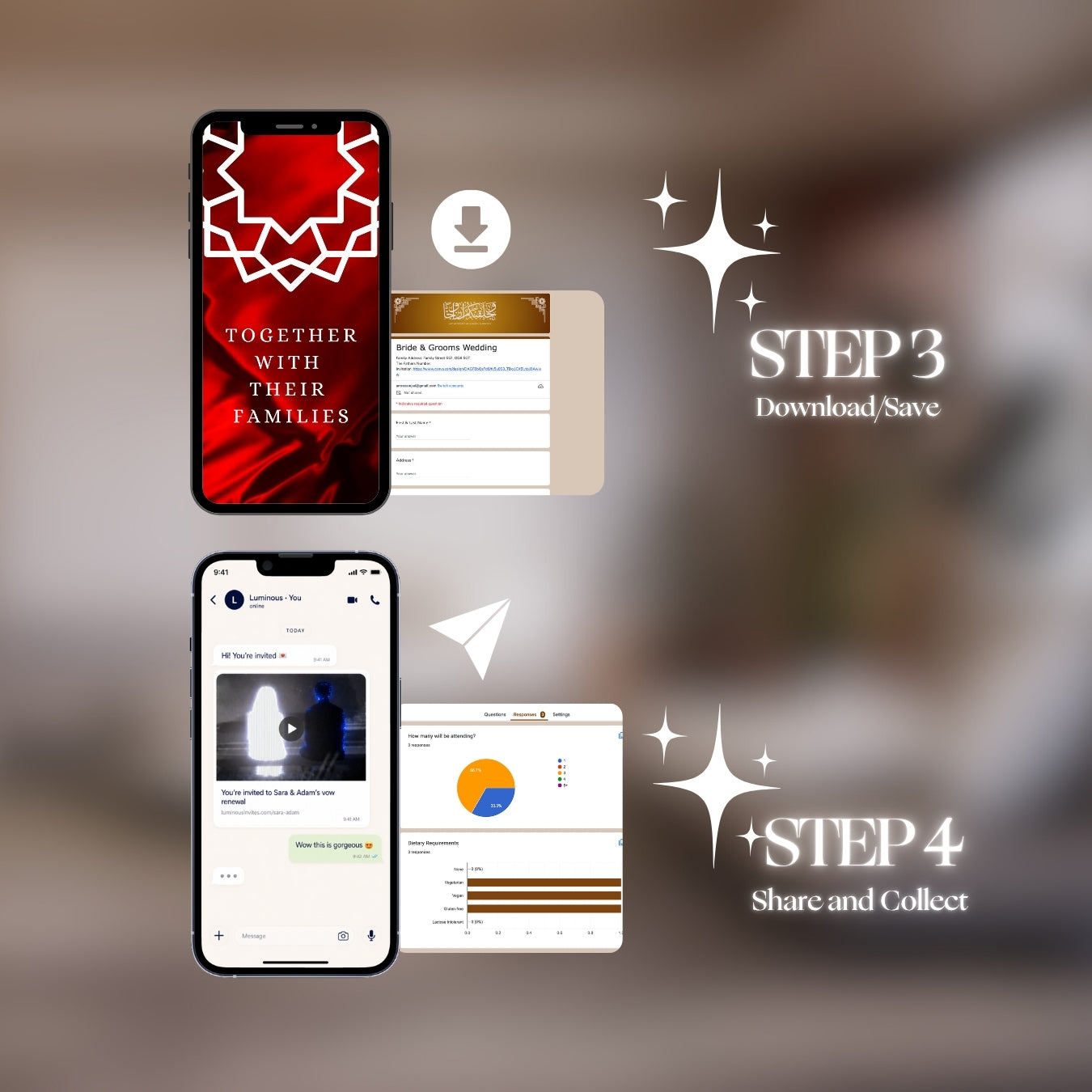 App steps for Customisable Islamic Wedding Invitation Video Template: Red & White