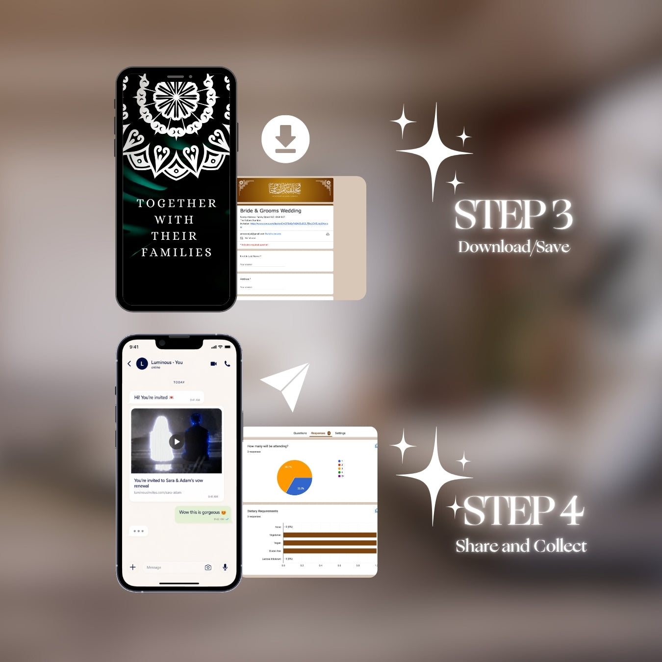 App steps for Customisable Indian Wedding Invitation Video Template: Green & White