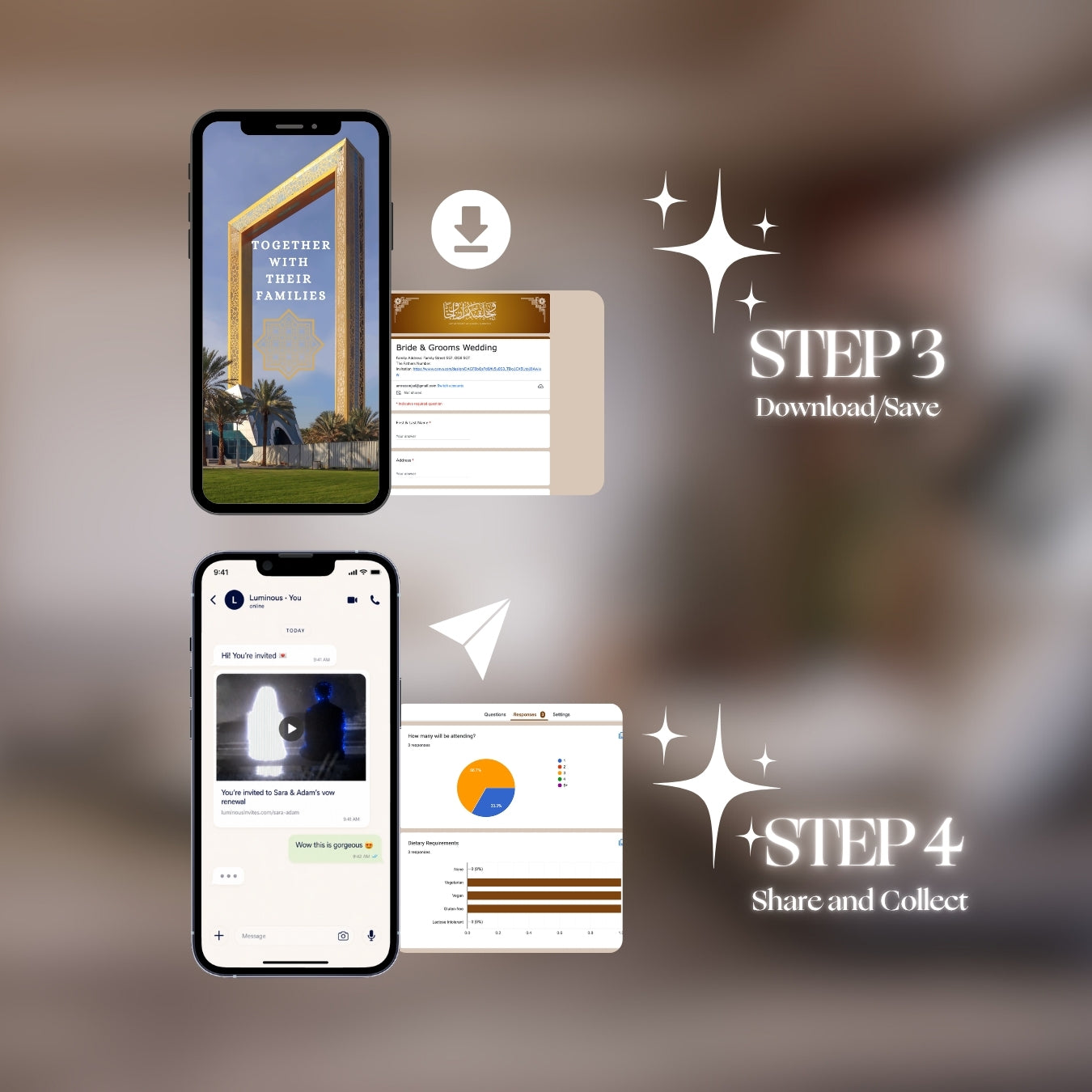 App steps for Customizable Arab Wedding Invitation Video: Dubai Day (Digital e-Invite) Simply Edit