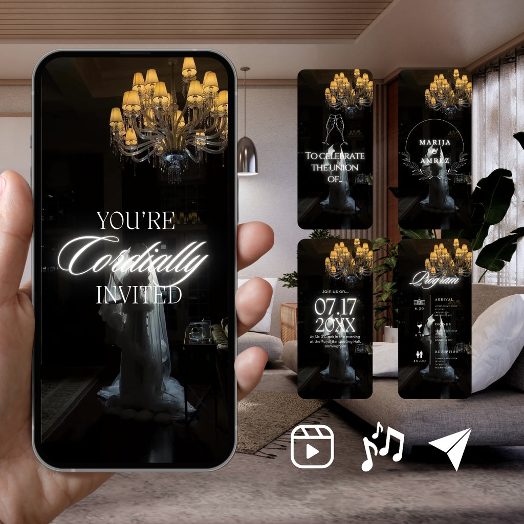 Smartphone displaying Customizable Western Wedding Invitation Video Template: Bride