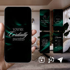 Smartphone displaying Customizable Western Wedding Invitation Video: Green & White