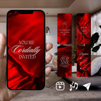 Smartphone displaying Customizable Western Wedding Invitation Video: Red & White