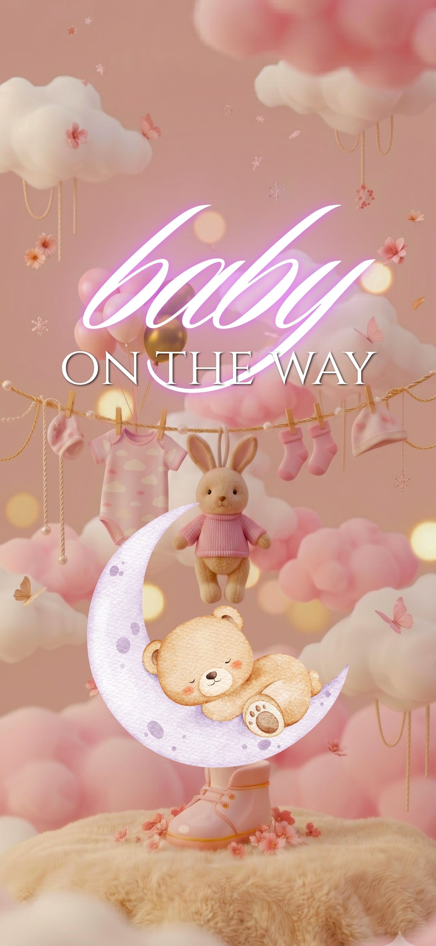 Customizable Baby Shower Video Template: Pink Line, E-Invite (Digital Download) Simply Edit, Sleek Minimalist