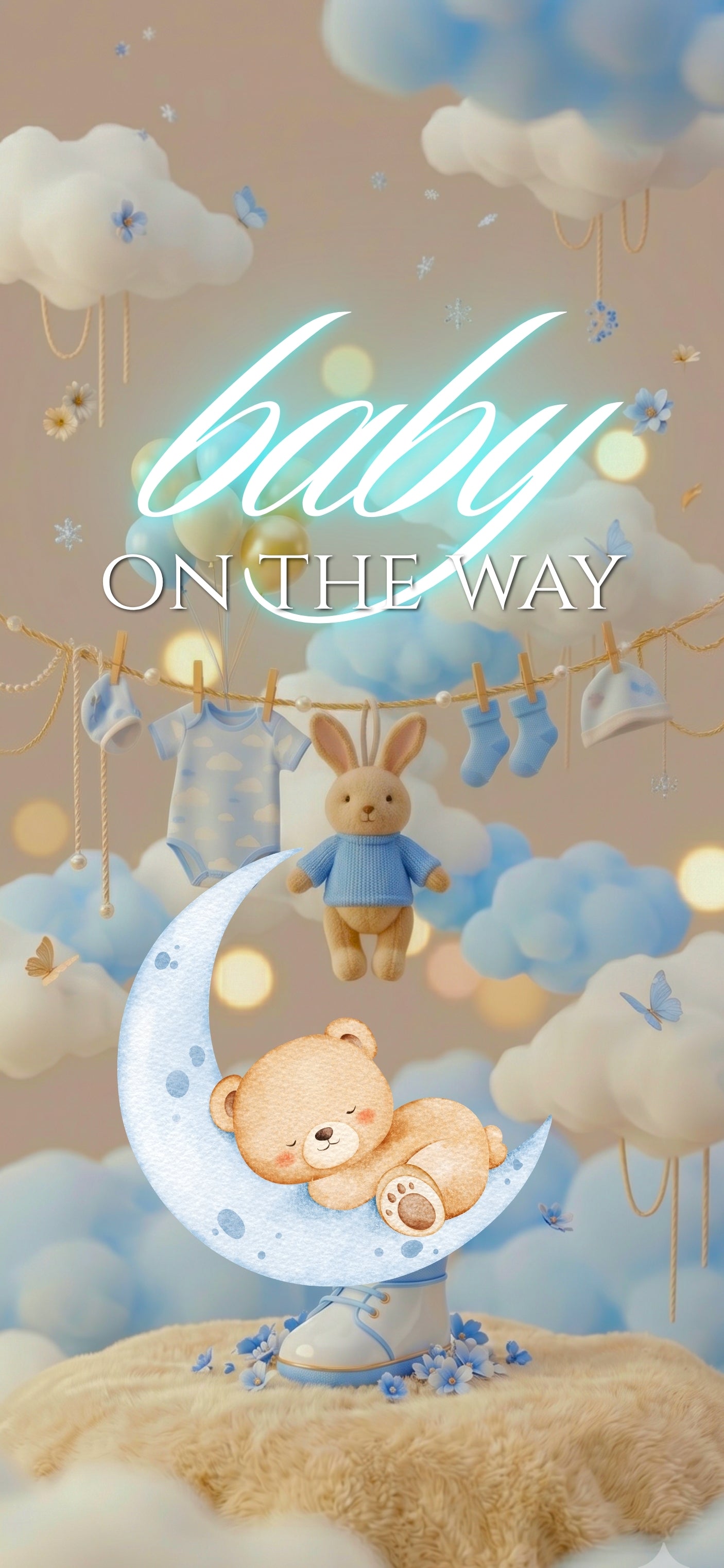Customizable Baby Shower Video Template: Blue Line, E-Invite (Digital Download) Simply Edit, Sleek Minimalist