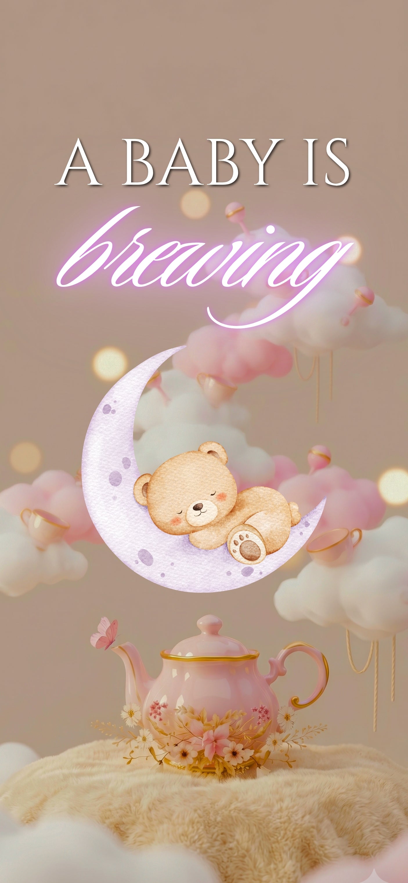 Customizable Baby Shower Video Template: Pink Teapot, E-Invite (Digital Download) Simply Edit, Sweet Charm