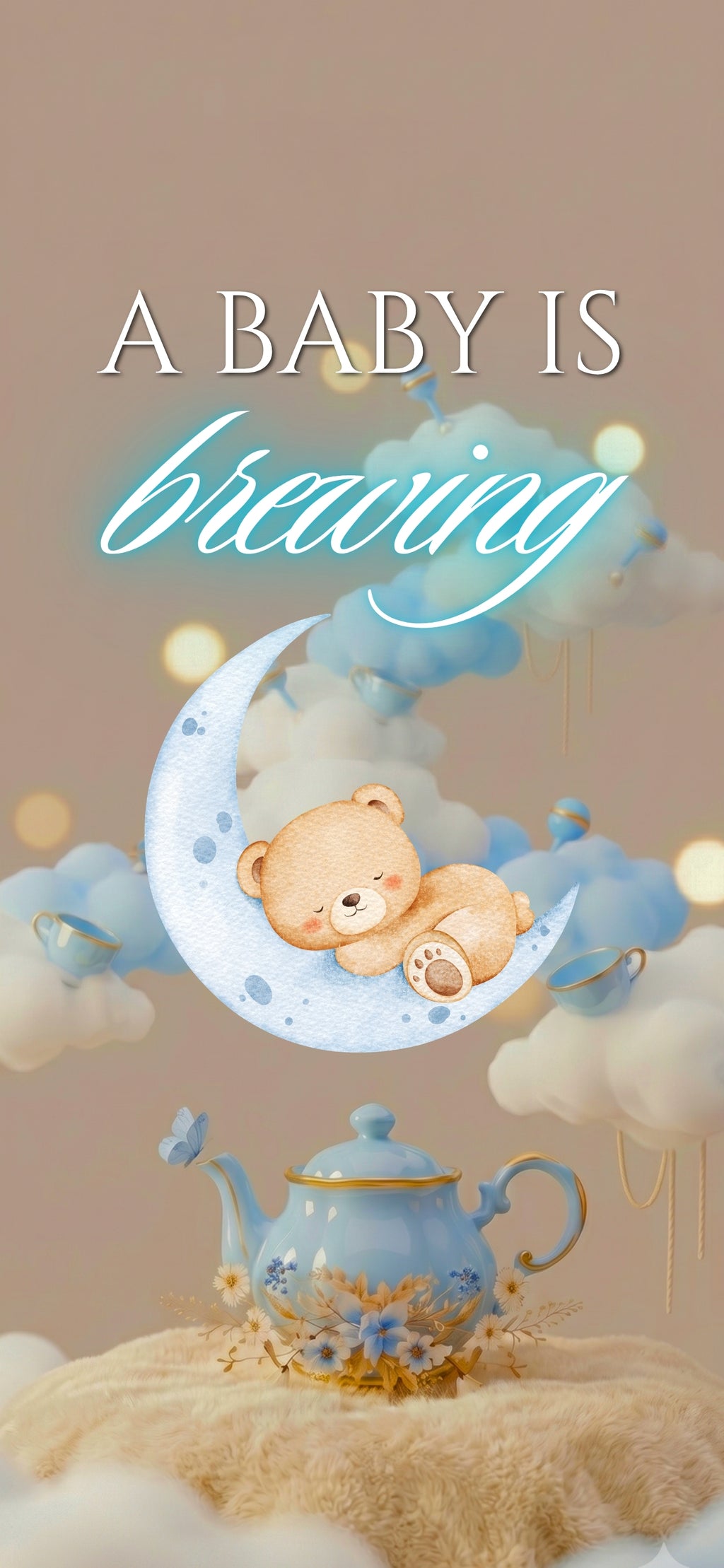 Customizable Baby Shower Video Template: Blue Teapot, E-Invite (Digital Download) Simply Edit, Sweet Charm