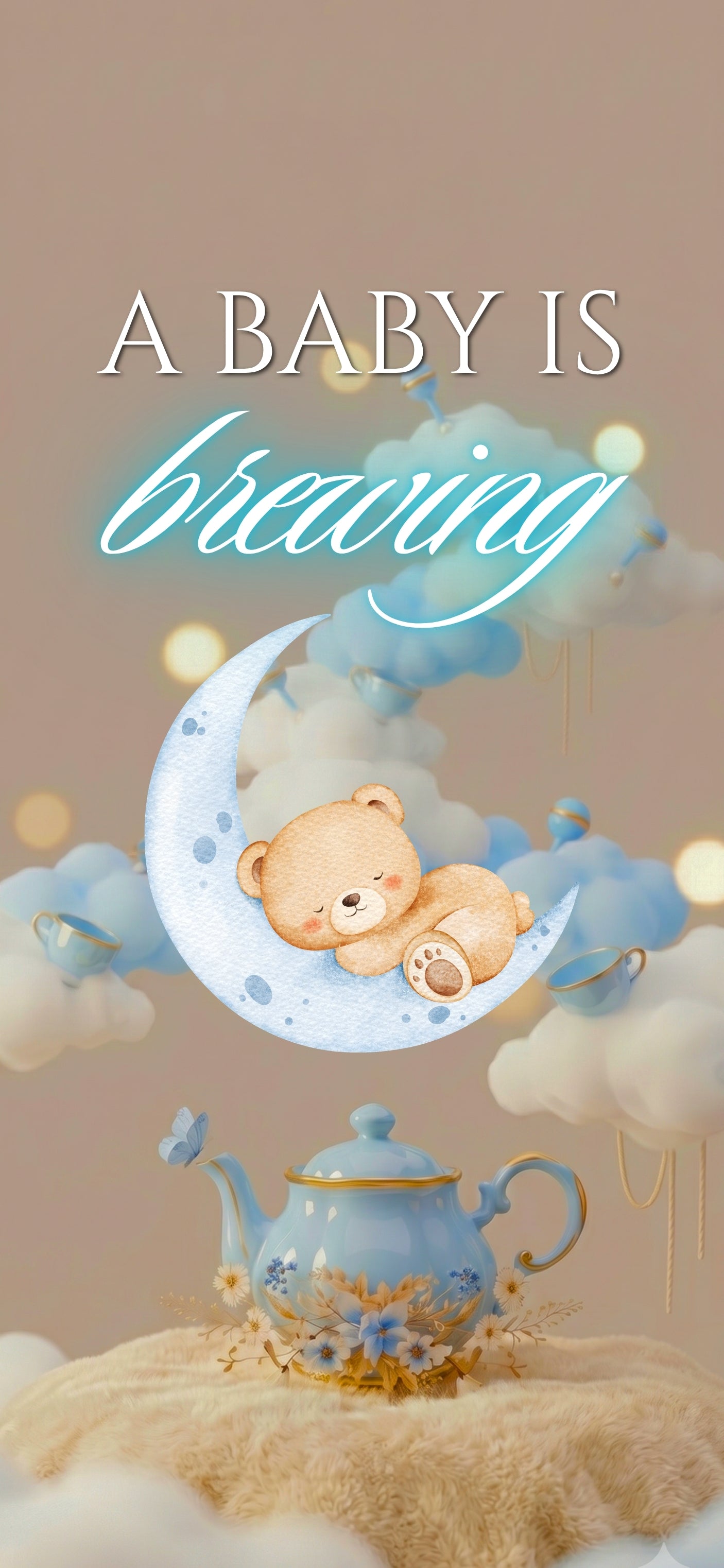 Customizable Baby Shower Video Template: Blue Teapot, E-Invite (Digital Download) Simply Edit, Sweet Charm